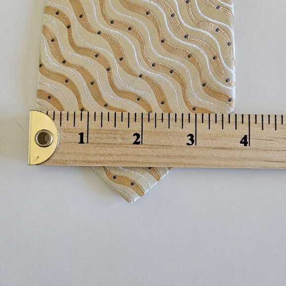 Sazzari Tie Gold White Waves Embroidery Grey Dots 100% SIlk L 56.5 in W 3.75 in - Picture 12 of 13